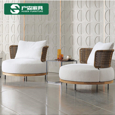 Outdoor Sofa Courtyard Leisure Rattan Furniture Solid Wood High-end Villa Rattan Chair Sofa Open-air Garden Sofa Combination