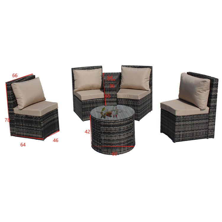 Outdoor Patio Furniture Sets, 4-Piece Outdoor Wicker Half-Moon Sectional Conversation Sofa Sets with 2 Double Half-Moon Sofa, 1 Coffee Table, 1 Side Table