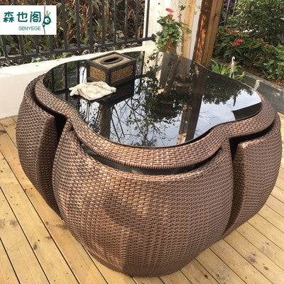 Outdoor Tables And Chairs Courtyard With Umbrella Outdoor Outdoor Balcony Tengbian Courtyard Garden Waterproof Tea Table Rattan Chair Combination Furniture