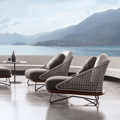 Nordic Outdoor Wood Art Pineapple Lattice Rope Leisure Sofa Combination Hotel Terrace Supporting Rattan Tables Chairs And Sofas