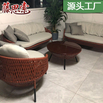 Outdoor Furniture Rattan Sofa Terrace Designer Leisure Open-air Garden Sofa Outdoor Rattan Chair Sofa