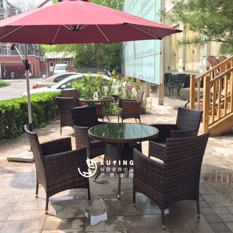 Outdoor Rattan Leisure Chairs and Table Set, 4 Chairs and 1 Table