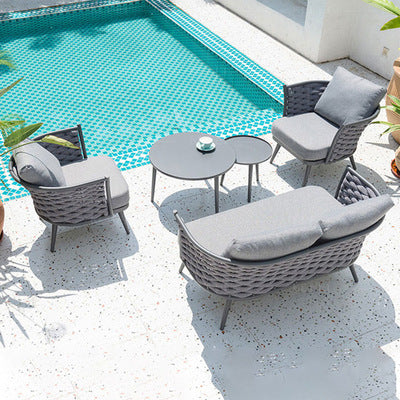 Nordic Rattan Sofa Courtyard Outdoor Rattan Chair Sofa Combination Hotel Outdoor Leisure Ribbon Furniture