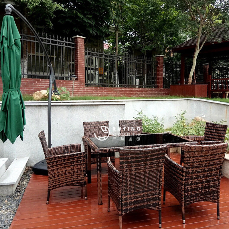 Outdoor Rattan Leisure Chairs and Table Set, 4 Chairs and 1 Table