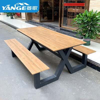 Outdoor Leisure Park Chairs Courtyard Terrace Tables And Chairs Outdoor Open-air Milk Tea Shop Is Equipped With Waterproof Conjoined Plastic Wood Tables And Chairs