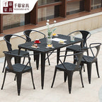 Qianmu Modern Simple Milk Tea Shop Coffee Shop Outdoor Tables And Chairs Combination Commercial Barbecue Shop Large Stall Plastic Wood Tables And Chairs