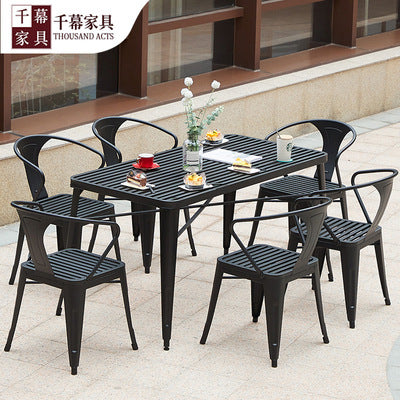 Qianmu Modern Simple Milk Tea Shop Coffee Shop Outdoor Tables And Chairs Combination Commercial Barbecue Shop Large Stall Plastic Wood Tables And Chairs