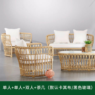 Outdoor Rattan Sofa Villa Terrace Courtyard Sunshine Room Living Room Leisure Hotel Reception Rattan Circular Sofa Combination