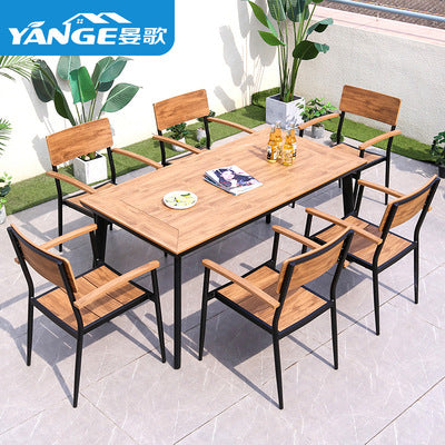 Outdoor Plastic Wood Table And Chair Combination Leisure Anti-corrosion Wood Table And Chair Outdoor Terrace Balcony Table And Chair