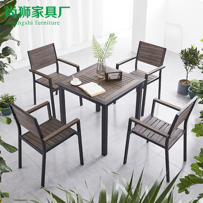 Outdoor Plastic Wood Tables And Chairs Courtyard Garden Villa Outdoor Tables And Chairs Combination Milk Tea Shop Coffee Shop Leisure Plastic Wood Tables And Chairs