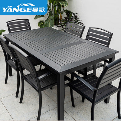 Outdoor Plastic Wood Table And Chair Combination Outdoor Leisure Cafe Table And Chair Courtyard Garden Balcony Plastic Wood Aluminum Table And Chair