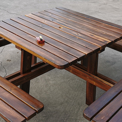 Outdoor Anticorrosive Carbonized Tables And Chairs Integrated Tables And Chairs Leisure Outdoor Tables And Chairs Park Solid Wood Balcony