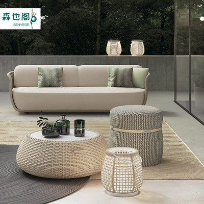 Nordic Outdoor Sofa Balcony Courtyard Rattan Chair Hotel Villa Leisure Rattan Sofa Chair Three Piece Rattan Sofa