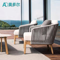 Outdoor Solid Wood Leisure Sofa Double Single Sofa Combination Outdoor Courtyard Garden Terrace Balcony Rattan Sofa