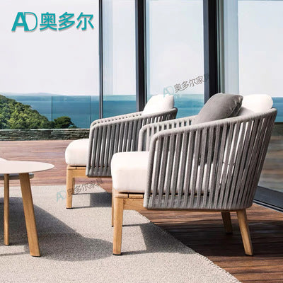 Outdoor Solid Wood Leisure Sofa Double Single Sofa Combination Outdoor Courtyard Garden Terrace Balcony Rattan Sofa