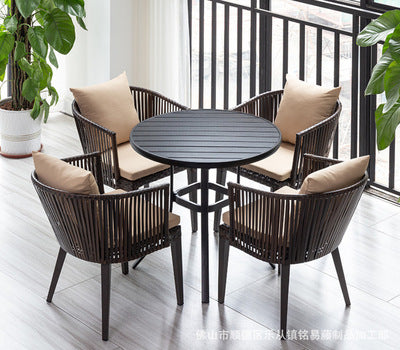 Modern Leisure Courtyard Outdoor Rattan Tables And Chairs Outdoor Villa Milk Tea Shop Chair With Tea Table Combination Outdoor Furniture