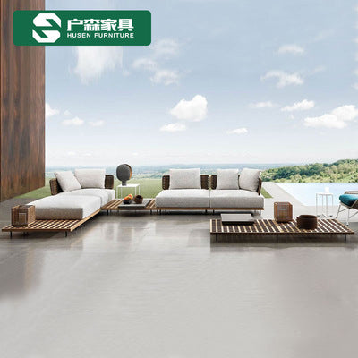 Outdoor Sofa Courtyard Leisure Rattan Furniture Solid Wood High-end Villa Rattan Chair Sofa Open-air Garden Sofa Combination