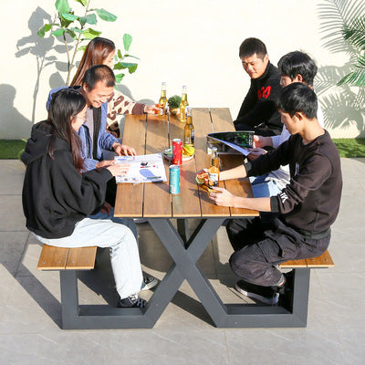 Outdoor Leisure Park Chairs Courtyard Terrace Tables And Chairs Outdoor Open-air Milk Tea Shop Is Equipped With Waterproof Conjoined Plastic Wood Tables And Chairs