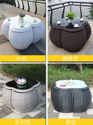Outdoor Tables And Chairs Courtyard With Umbrella Outdoor Outdoor Balcony Tengbian Courtyard Garden Waterproof Tea Table Rattan Chair Combination Furniture