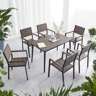 Outdoor Plastic Wood Tables And Chairs Courtyard Garden Villa Outdoor Tables And Chairs Combination Milk Tea Shop Coffee Shop Leisure Plastic Wood Tables And Chairs