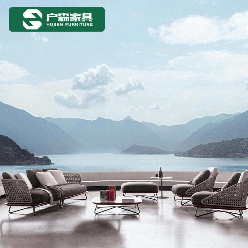 Outdoor Furniture Hand Woven Ribbon Sofa Outdoor Sofa Hotel Outdoor Leisure PVC Rope Sofa