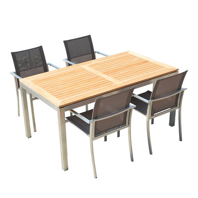 Outdoor Balcony Courtyard Leisure Tea Table Tables And Chairs Outdoor Open-air Garden Waterproof Sunscreen Solid Wood Stainless Steel Tables And Chairs