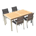 Outdoor Balcony Courtyard Leisure Tea Table Tables And Chairs Outdoor Open-air Garden Waterproof Sunscreen Solid Wood Stainless Steel Tables And Chairs