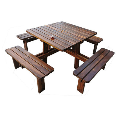 Outdoor Anticorrosive Carbonized Tables And Chairs Integrated Tables And Chairs Leisure Outdoor Tables And Chairs Park Solid Wood Balcony