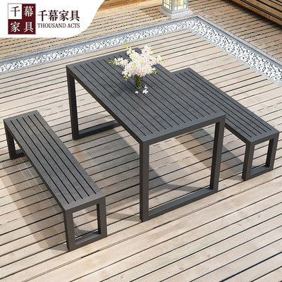 Qianmu Industrial Wind Iron Art Plastic Wood Dining Chair Garden Rest Area Table Milk Tea Shop American Open-air Dining Table And Chair Combination
