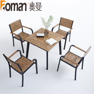 Auman Outdoor Plastic Wood Tables And Chairs Leisure Outdoor Tables And Chairs Combination Garden Cafe Catering Bar Courtyard Tables And Chairs