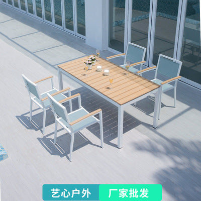 Outdoor Leisure Table And Chair Combination Outdoor Chair Cafe Courtyard Terrace Garden Plastic Wood Table And Chair Teslin Cloth Chair