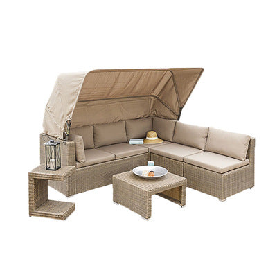 Outdoor Rattan Woven Bed Rattan Chair Sofa Outdoor Courtyard Open Balcony Rattan Art Sofa Combination Leisure Lounge Chair With Canopy
