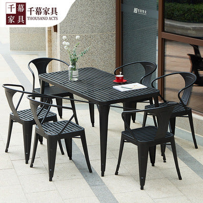 Qianmu Modern Simple Milk Tea Shop Coffee Shop Outdoor Tables And Chairs Combination Commercial Barbecue Shop Large Stall Plastic Wood Tables And Chairs