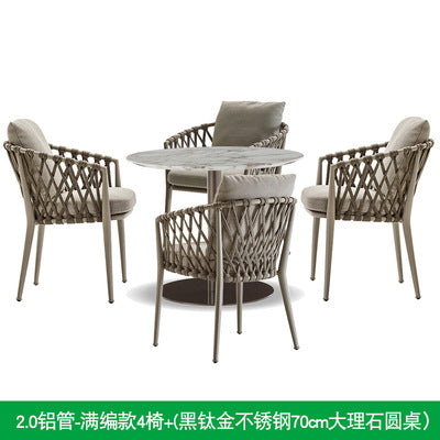 Nordic Leisure Rattan Woven Outdoor Dining Table Chair Tea Table Outdoor Courtyard Cafe Rattan Chair Furniture Garden Terrace Balcony