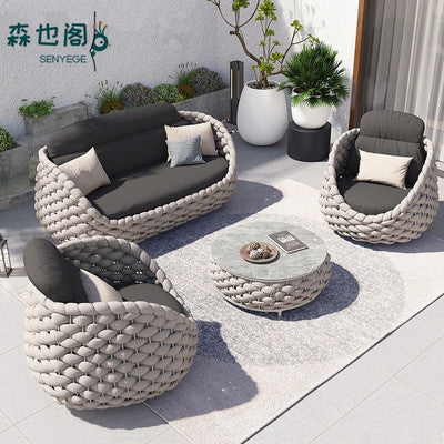 Nordic Outdoor Sofa Courtyard Villa Balcony Rattan Chair Outdoor Terrace Garden Rattan Single Waterproof Sofa Combination