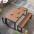 Qianmu Industrial Style Outdoor Plastic Wood Dining Table And Chair Combination American Courtyard Garden Rest Area Milk Tea Shop Open-air Dining Chair