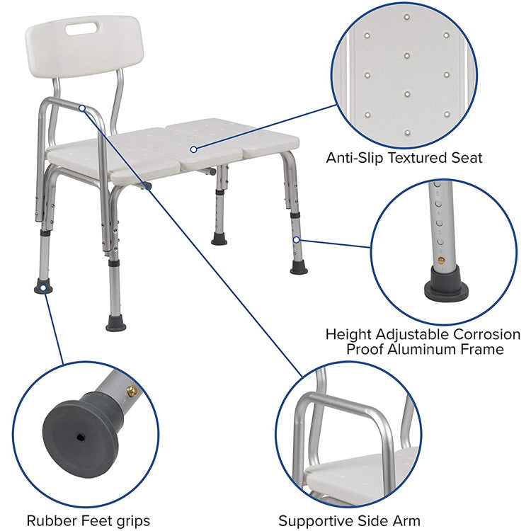 Three Pieces Light and Durable Adjustable Antirust Bath Stool with Backrest