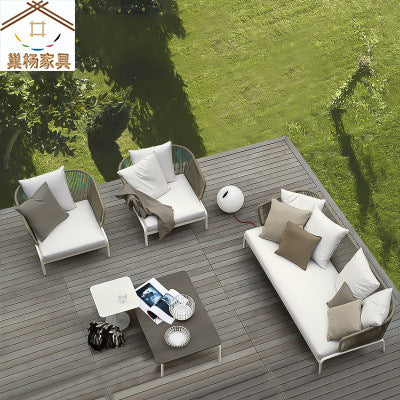 Outdoor Furniture Rattan Sofa Combination Open-air Balcony Rattan Chair Model Room Courtyard Garden Leisure Sofa Living Room
