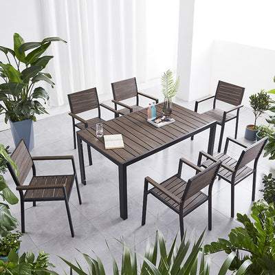 Outdoor Plastic Wood Tables And Chairs Courtyard Garden Villa Outdoor Tables And Chairs Combination Milk Tea Shop Coffee Shop Leisure Plastic Wood Tables And Chairs