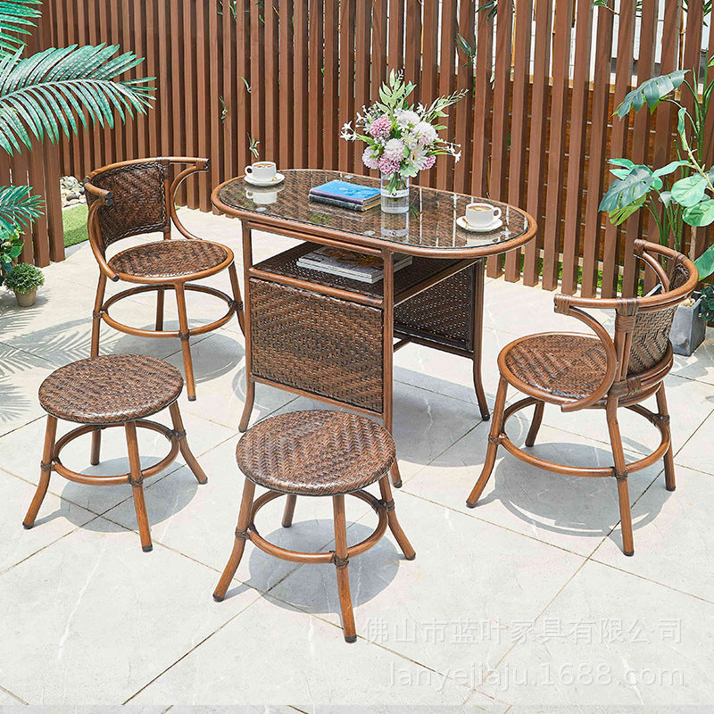 Outdoor Garden Leisure Rattan Chair Three Piece Set Courtyard Balcony Tables And Chairs Milk Tea Shop Coffee Shop Outdoor Tables And Chairs Combination