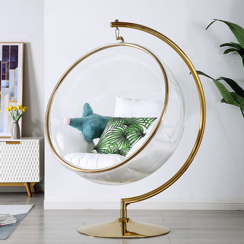 Golden Stand Acrylic Landing Bubble Chair with White Cushion Stocked in US Freeshipping
