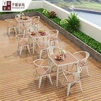 Qianmu American Industrial Style Outdoor Plastic Wood Dining Table And Chair Combination Villa Garden Milk Tea Shop Coffee Shop Balcony Dining Chair