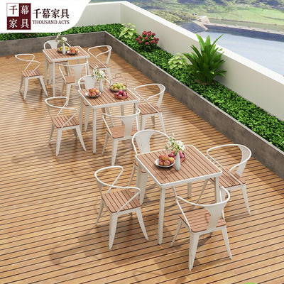 Qianmu American Industrial Style Outdoor Plastic Wood Dining Table And Chair Combination Villa Garden Milk Tea Shop Coffee Shop Balcony Dining Chair