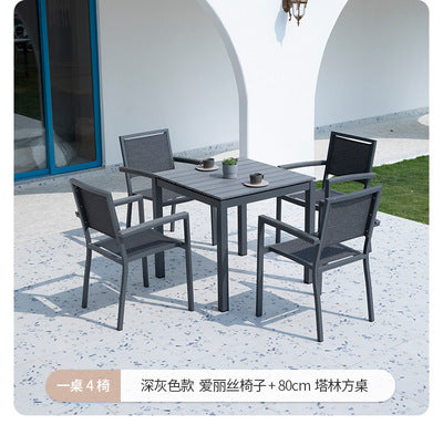 Outdoor Leisure Table And Chair Combination Outdoor Chair Cafe Courtyard Terrace Garden Plastic Wood Table And Chair Teslin Cloth Chair