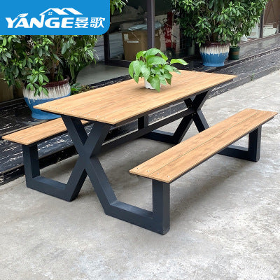 Outdoor Leisure Park Chairs Courtyard Terrace Tables And Chairs Outdoor Open-air Milk Tea Shop Is Equipped With Waterproof Conjoined Plastic Wood Tables And Chairs