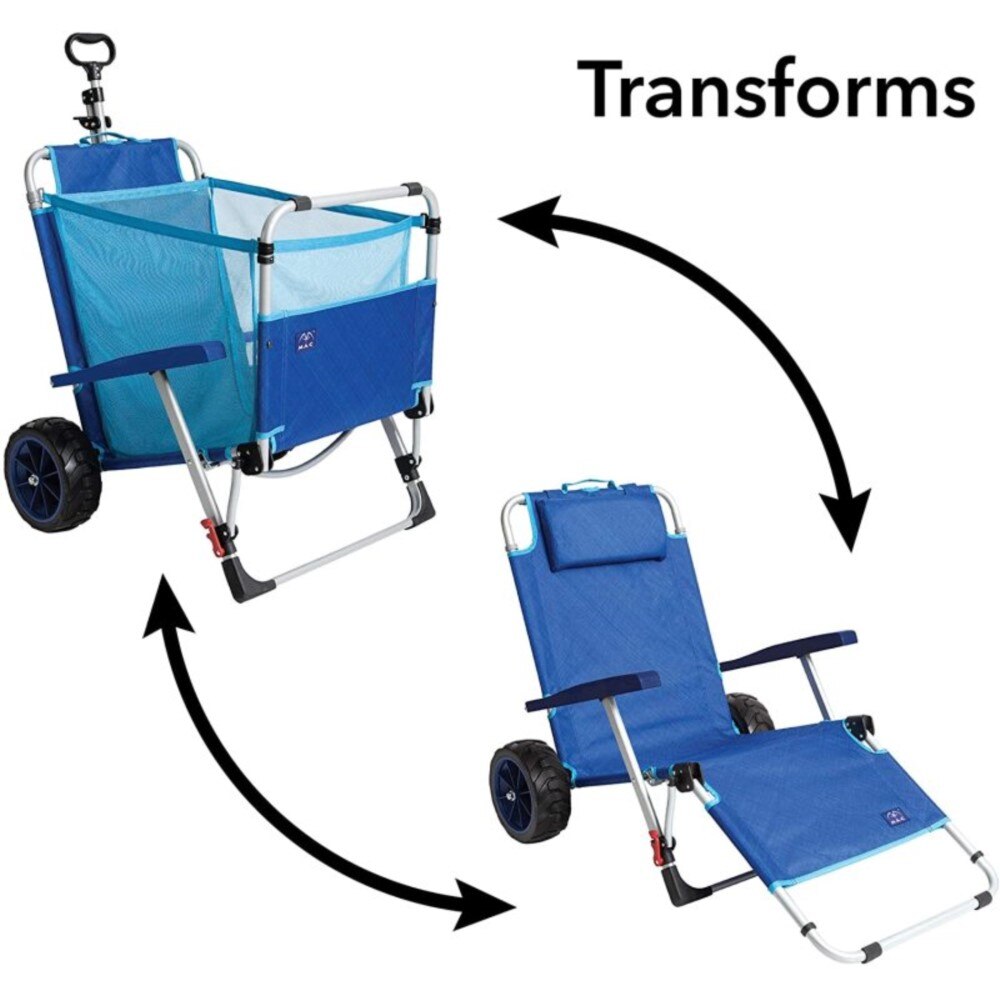 With All-Terrain Wheels 2-in-1 Folding Lounge Chair Cart For Outdoors Sunbathing  Sun Chair Portable Lightweight Collapsible