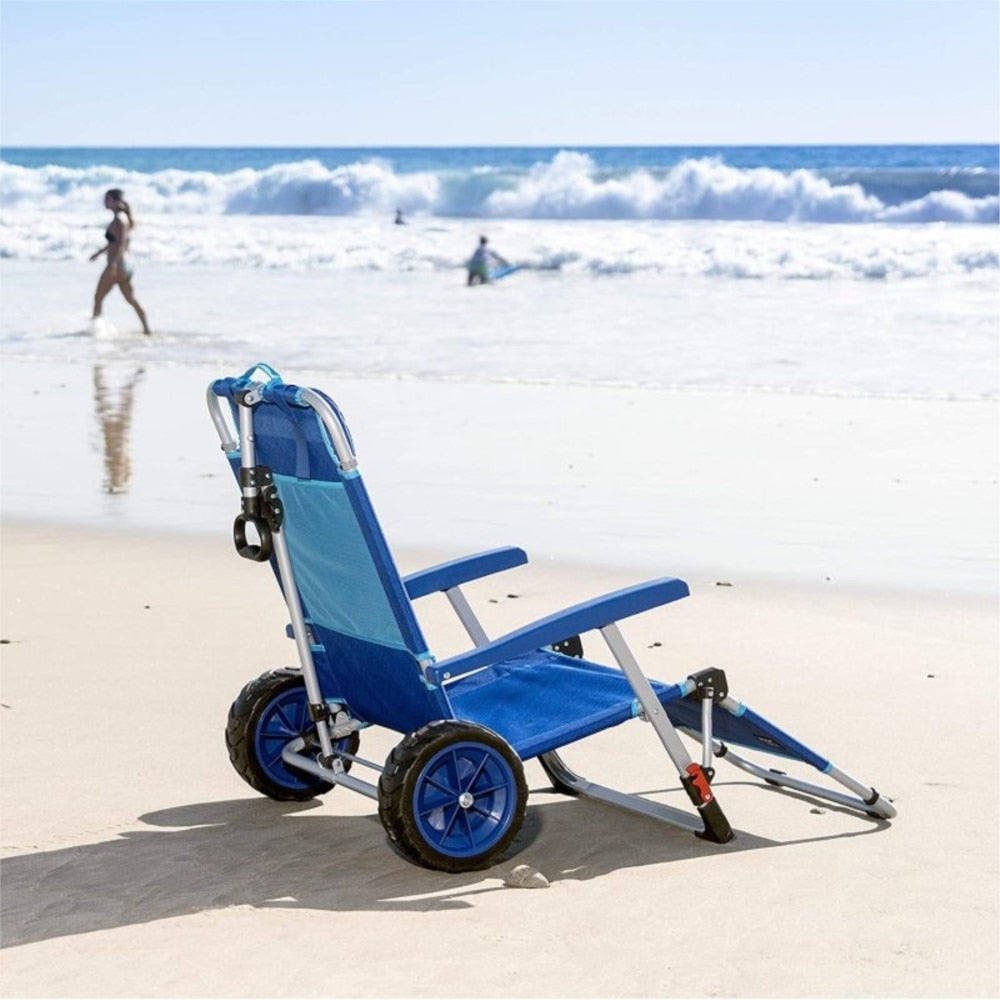 With All-Terrain Wheels 2-in-1 Folding Lounge Chair Cart For Outdoors Sunbathing  Sun Chair Portable Lightweight Collapsible